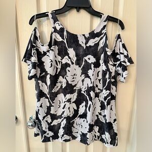 INC International Concepts Black and White Sleeveless Cut Out Blouse